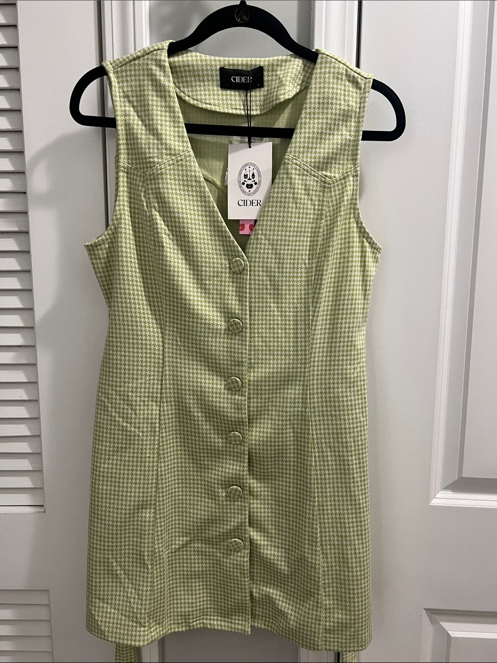 Cider Jacquard V-Neck Houndstooth Bowknot Mini Dress - Picture 2 of 4